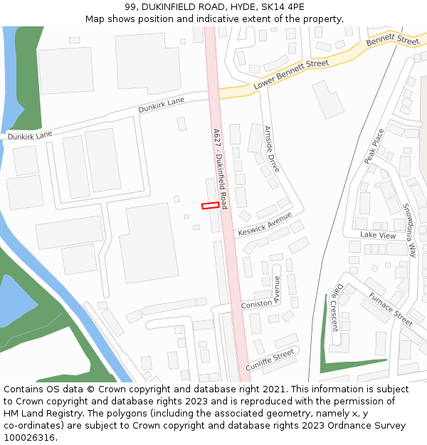 99, DUKINFIELD ROAD, HYDE, SK14 4PE: Location map and indicative extent of plot