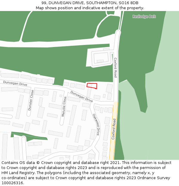99, DUNVEGAN DRIVE, SOUTHAMPTON, SO16 8DB: Location map and indicative extent of plot