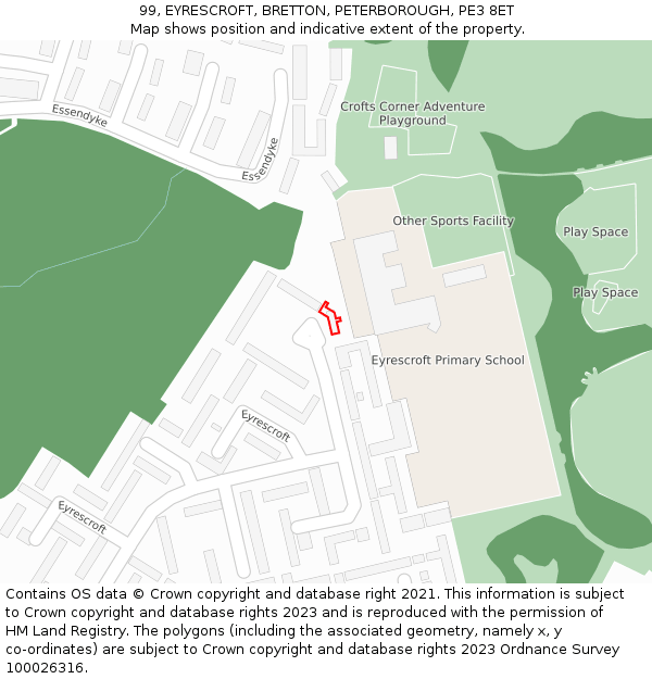 99, EYRESCROFT, BRETTON, PETERBOROUGH, PE3 8ET: Location map and indicative extent of plot