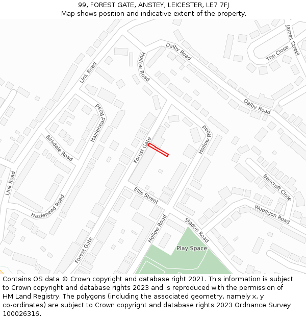 99, FOREST GATE, ANSTEY, LEICESTER, LE7 7FJ: Location map and indicative extent of plot