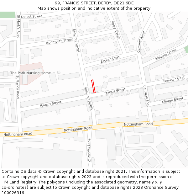 99, FRANCIS STREET, DERBY, DE21 6DE: Location map and indicative extent of plot