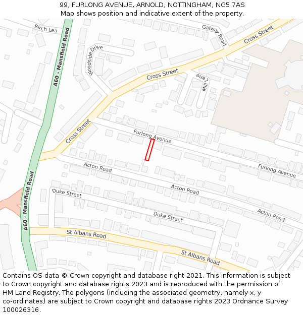 99, FURLONG AVENUE, ARNOLD, NOTTINGHAM, NG5 7AS: Location map and indicative extent of plot