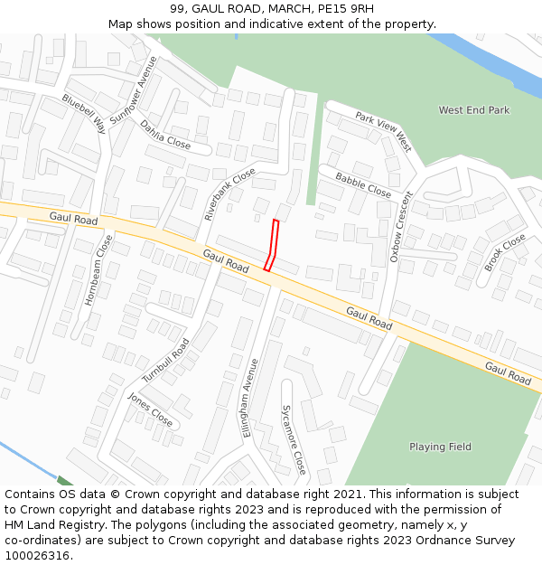 99, GAUL ROAD, MARCH, PE15 9RH: Location map and indicative extent of plot