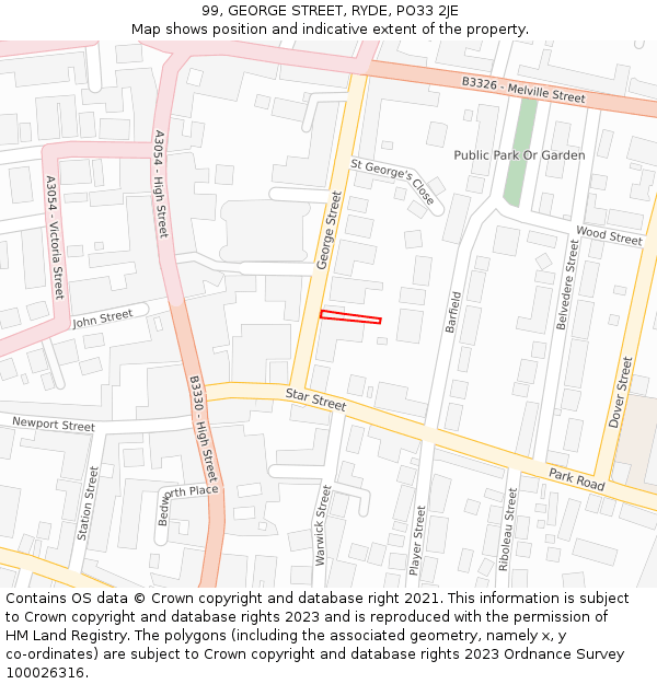 99, GEORGE STREET, RYDE, PO33 2JE: Location map and indicative extent of plot