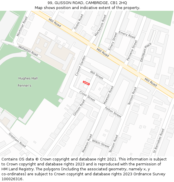 99, GLISSON ROAD, CAMBRIDGE, CB1 2HQ: Location map and indicative extent of plot