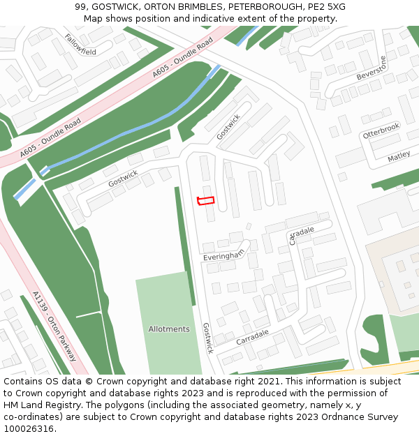99, GOSTWICK, ORTON BRIMBLES, PETERBOROUGH, PE2 5XG: Location map and indicative extent of plot