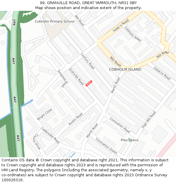 99, GRANVILLE ROAD, GREAT YARMOUTH, NR31 0BY: Location map and indicative extent of plot