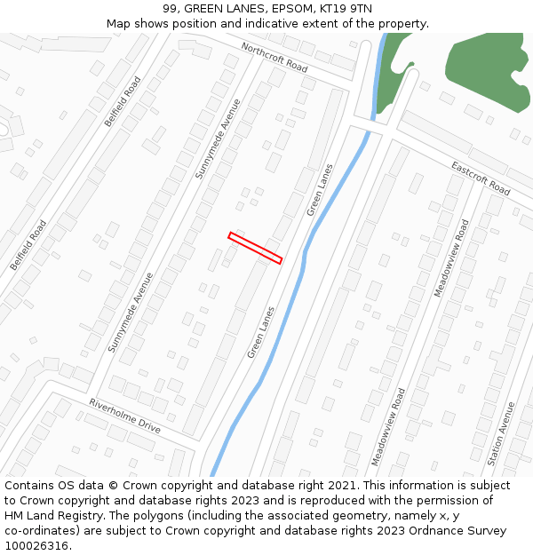 99, GREEN LANES, EPSOM, KT19 9TN: Location map and indicative extent of plot