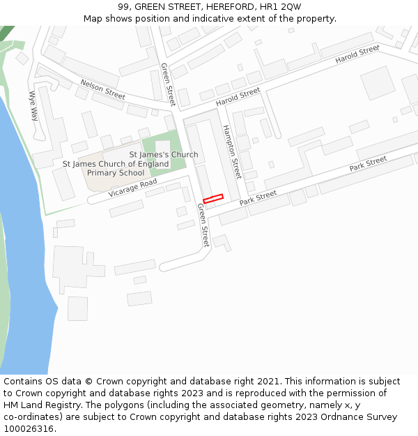 99, GREEN STREET, HEREFORD, HR1 2QW: Location map and indicative extent of plot