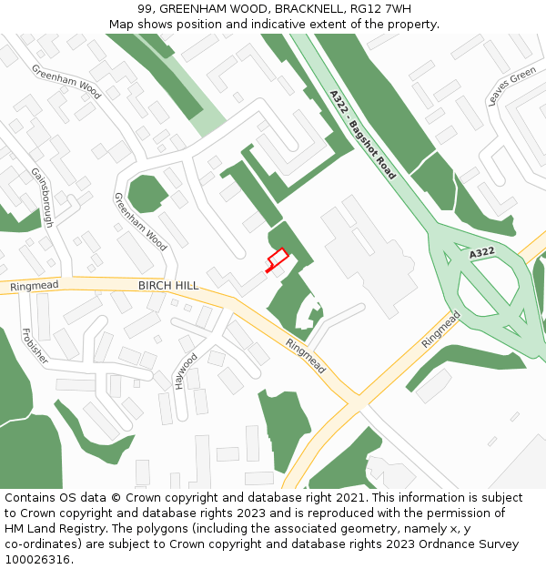 99, GREENHAM WOOD, BRACKNELL, RG12 7WH: Location map and indicative extent of plot