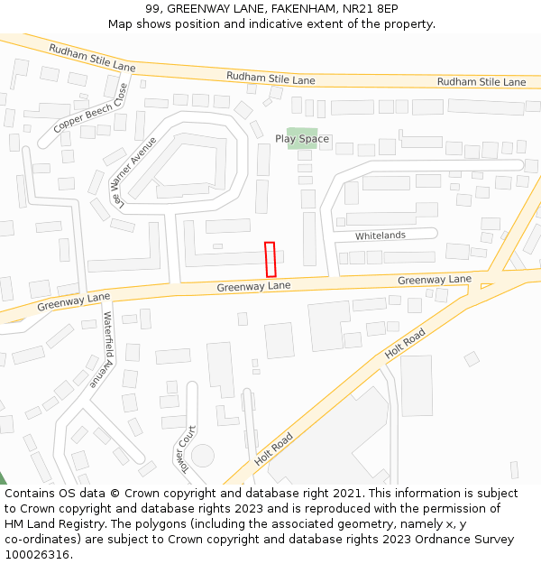 99, GREENWAY LANE, FAKENHAM, NR21 8EP: Location map and indicative extent of plot