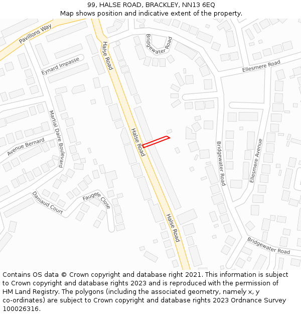 99, HALSE ROAD, BRACKLEY, NN13 6EQ: Location map and indicative extent of plot