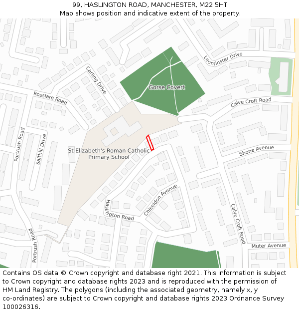 99, HASLINGTON ROAD, MANCHESTER, M22 5HT: Location map and indicative extent of plot
