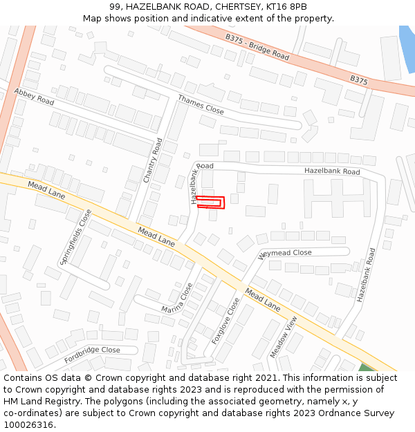 99, HAZELBANK ROAD, CHERTSEY, KT16 8PB: Location map and indicative extent of plot