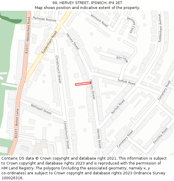 99, HERVEY STREET, IPSWICH, IP4 2ET: Location map and indicative extent of plot