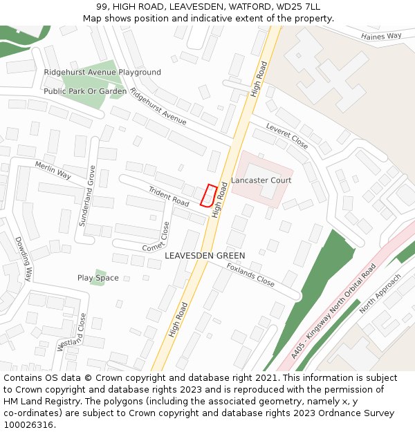 99, HIGH ROAD, LEAVESDEN, WATFORD, WD25 7LL: Location map and indicative extent of plot