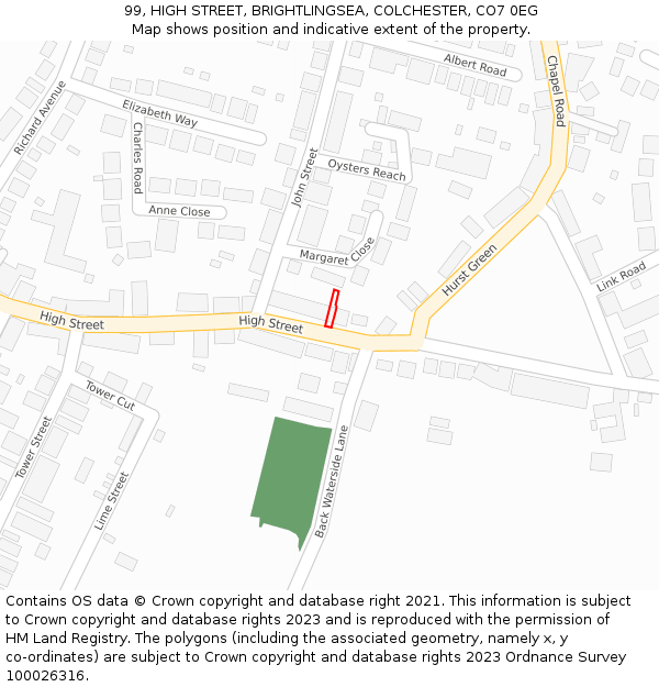99, HIGH STREET, BRIGHTLINGSEA, COLCHESTER, CO7 0EG: Location map and indicative extent of plot