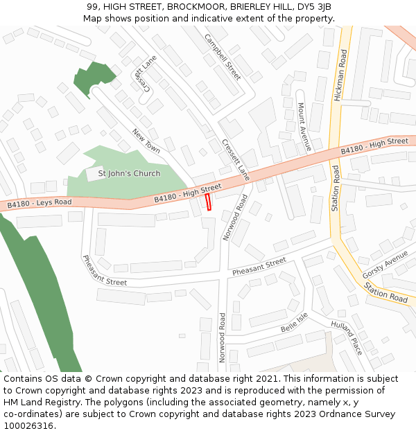99, HIGH STREET, BROCKMOOR, BRIERLEY HILL, DY5 3JB: Location map and indicative extent of plot