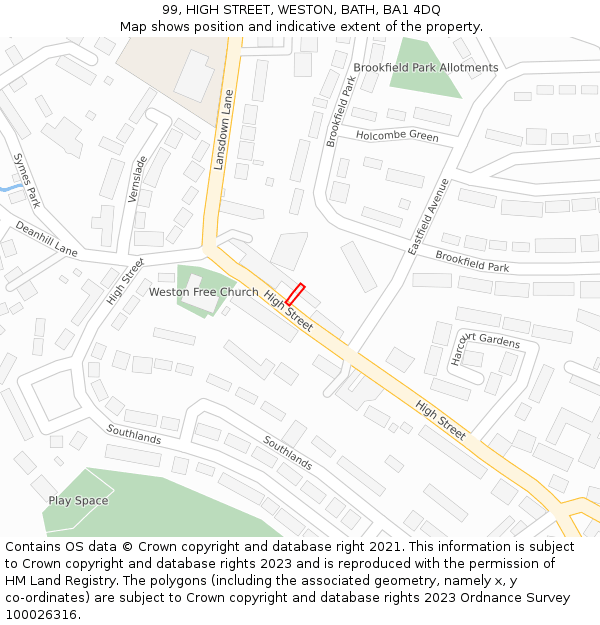 99, HIGH STREET, WESTON, BATH, BA1 4DQ: Location map and indicative extent of plot