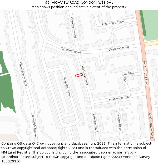 99, HIGHVIEW ROAD, LONDON, W13 0HL: Location map and indicative extent of plot