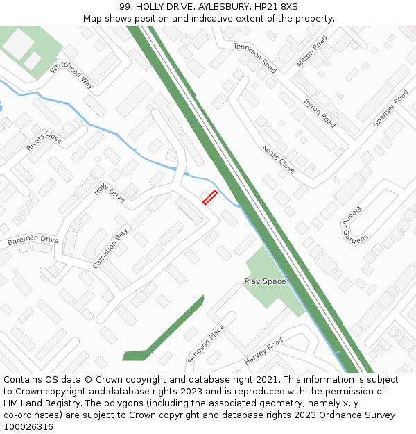 99, HOLLY DRIVE, AYLESBURY, HP21 8XS: Location map and indicative extent of plot