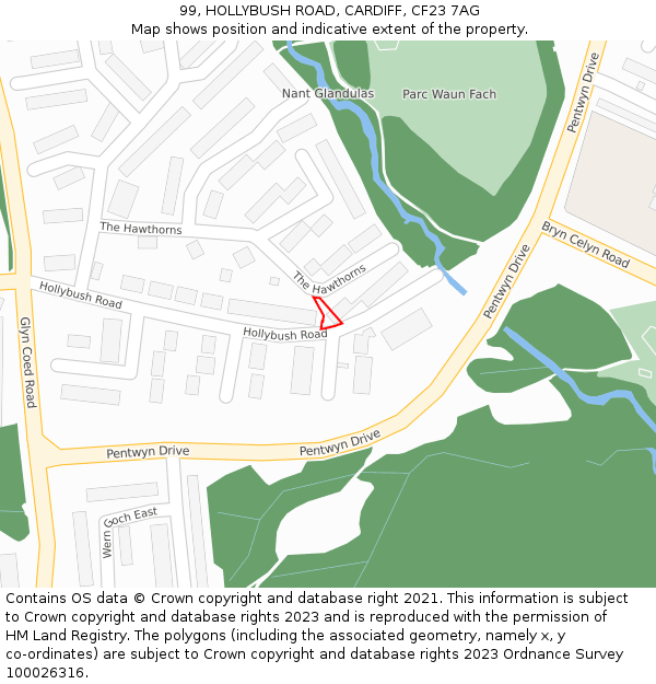 99, HOLLYBUSH ROAD, CARDIFF, CF23 7AG: Location map and indicative extent of plot