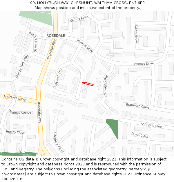 99, HOLLYBUSH WAY, CHESHUNT, WALTHAM CROSS, EN7 6EP: Location map and indicative extent of plot