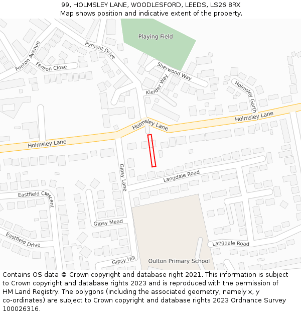 99, HOLMSLEY LANE, WOODLESFORD, LEEDS, LS26 8RX: Location map and indicative extent of plot