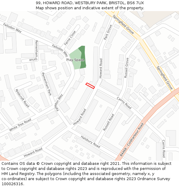 99, HOWARD ROAD, WESTBURY PARK, BRISTOL, BS6 7UX: Location map and indicative extent of plot