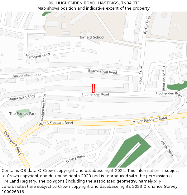 99, HUGHENDEN ROAD, HASTINGS, TN34 3TF: Location map and indicative extent of plot