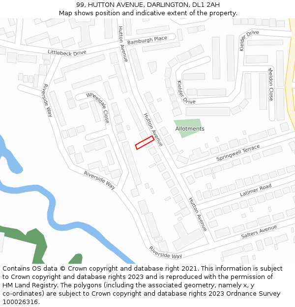 99, HUTTON AVENUE, DARLINGTON, DL1 2AH: Location map and indicative extent of plot