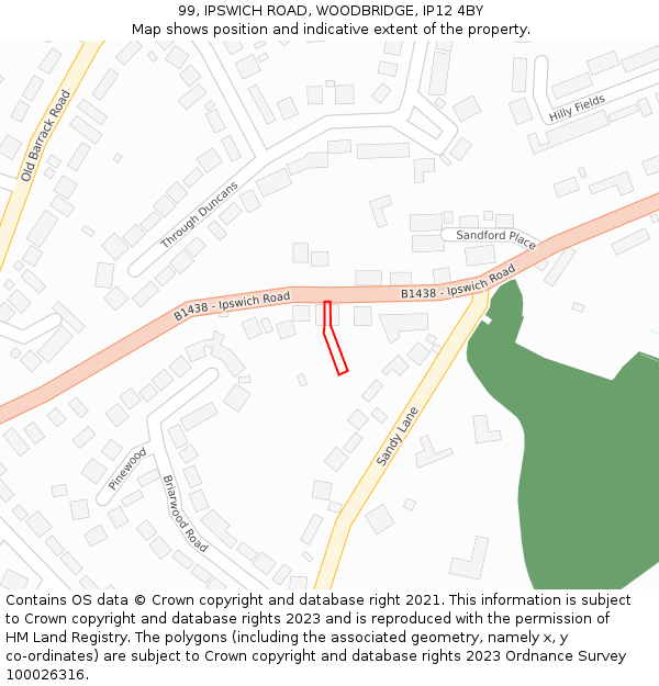 99, IPSWICH ROAD, WOODBRIDGE, IP12 4BY: Location map and indicative extent of plot