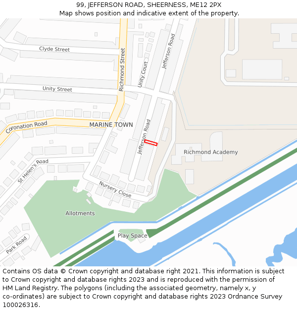 99, JEFFERSON ROAD, SHEERNESS, ME12 2PX: Location map and indicative extent of plot