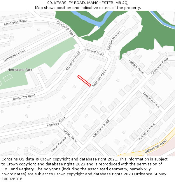 99, KEARSLEY ROAD, MANCHESTER, M8 4QJ: Location map and indicative extent of plot