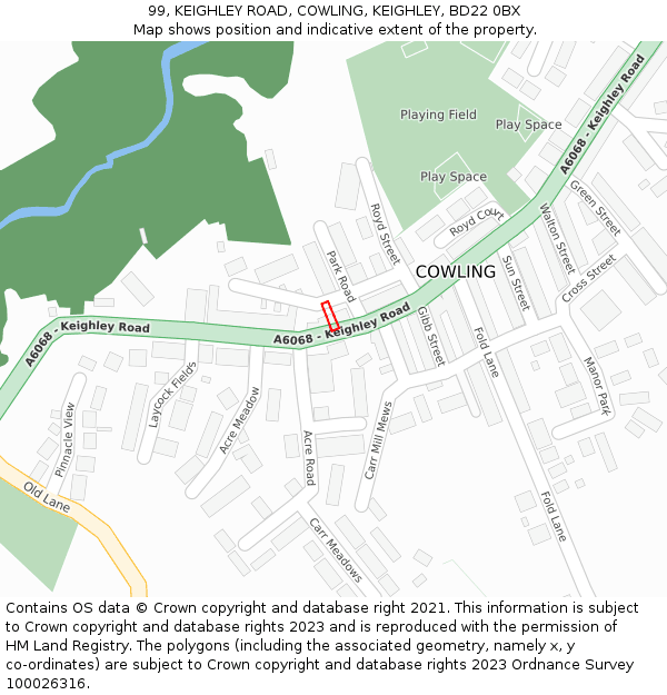 99, KEIGHLEY ROAD, COWLING, KEIGHLEY, BD22 0BX: Location map and indicative extent of plot