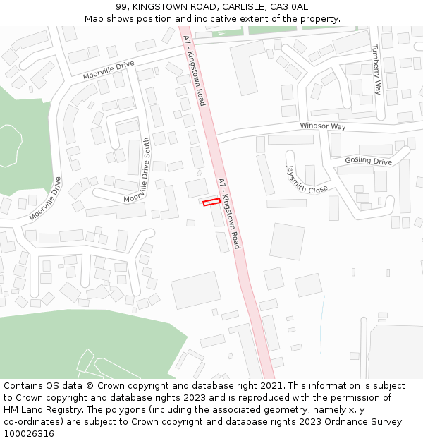 99, KINGSTOWN ROAD, CARLISLE, CA3 0AL: Location map and indicative extent of plot
