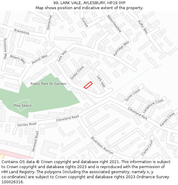 99, LARK VALE, AYLESBURY, HP19 0YP: Location map and indicative extent of plot