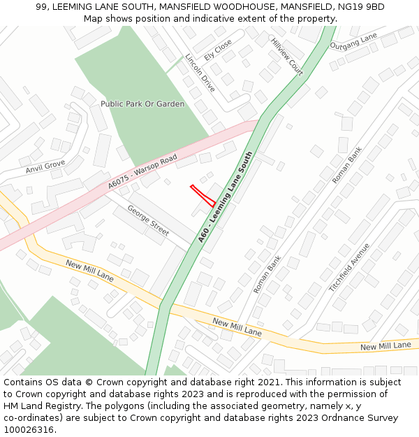 99, LEEMING LANE SOUTH, MANSFIELD WOODHOUSE, MANSFIELD, NG19 9BD: Location map and indicative extent of plot