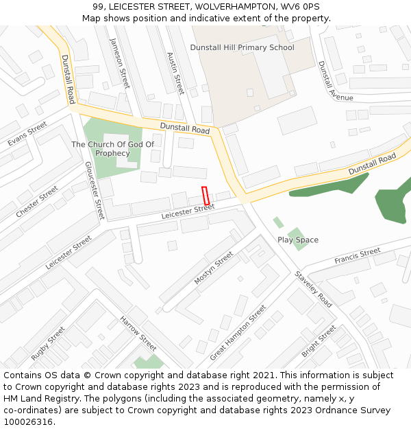 99, LEICESTER STREET, WOLVERHAMPTON, WV6 0PS: Location map and indicative extent of plot