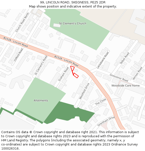 99, LINCOLN ROAD, SKEGNESS, PE25 2DR: Location map and indicative extent of plot