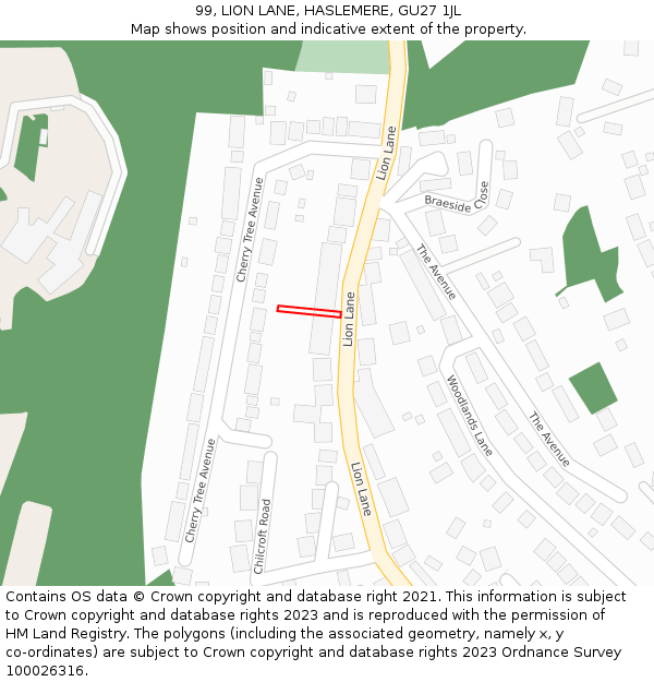 99, LION LANE, HASLEMERE, GU27 1JL: Location map and indicative extent of plot
