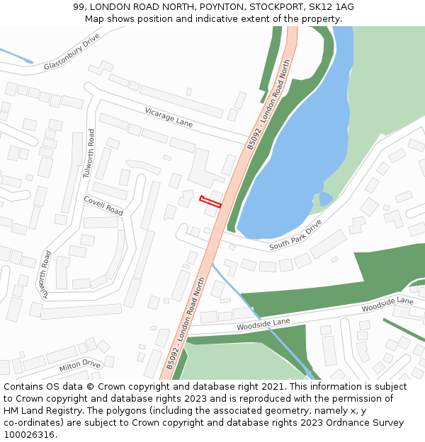 99, LONDON ROAD NORTH, POYNTON, STOCKPORT, SK12 1AG: Location map and indicative extent of plot