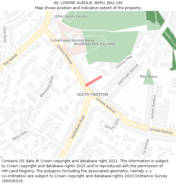 99, LYMORE AVENUE, BATH, BA2 1AY: Location map and indicative extent of plot