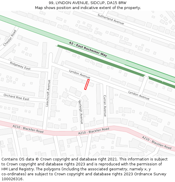 99, LYNDON AVENUE, SIDCUP, DA15 8RW: Location map and indicative extent of plot