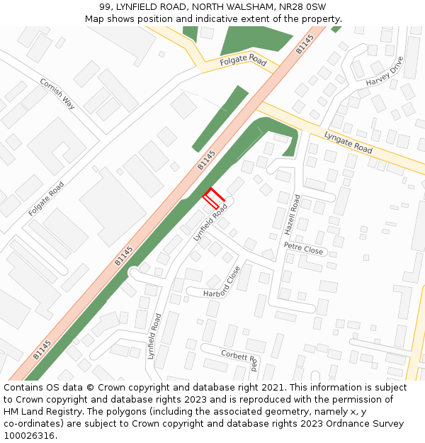 99, LYNFIELD ROAD, NORTH WALSHAM, NR28 0SW: Location map and indicative extent of plot
