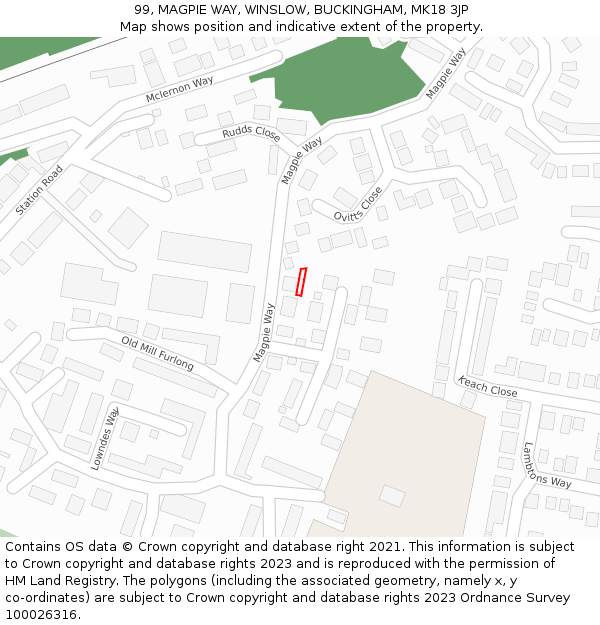 99, MAGPIE WAY, WINSLOW, BUCKINGHAM, MK18 3JP: Location map and indicative extent of plot