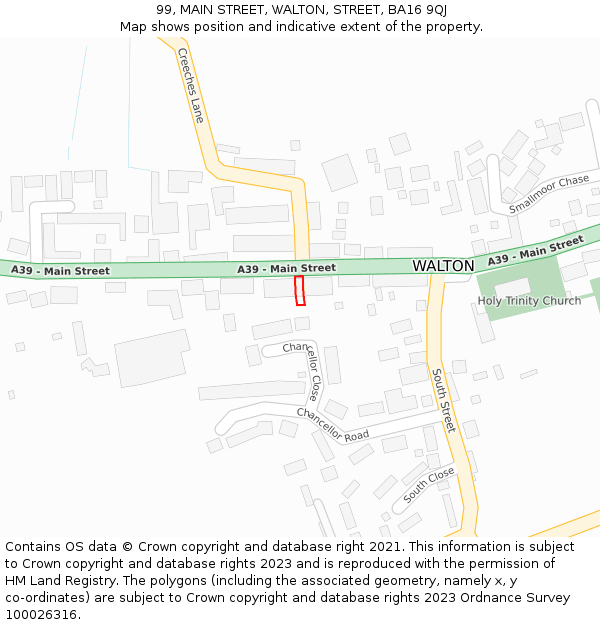99, MAIN STREET, WALTON, STREET, BA16 9QJ: Location map and indicative extent of plot