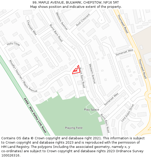 99, MAPLE AVENUE, BULWARK, CHEPSTOW, NP16 5RT: Location map and indicative extent of plot