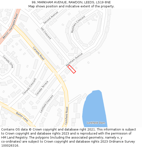 99, MARKHAM AVENUE, RAWDON, LEEDS, LS19 6NE: Location map and indicative extent of plot
