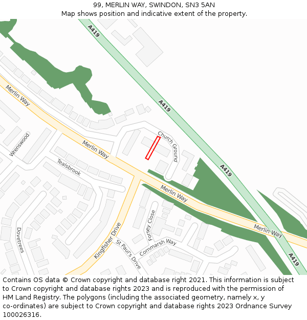 99, MERLIN WAY, SWINDON, SN3 5AN: Location map and indicative extent of plot